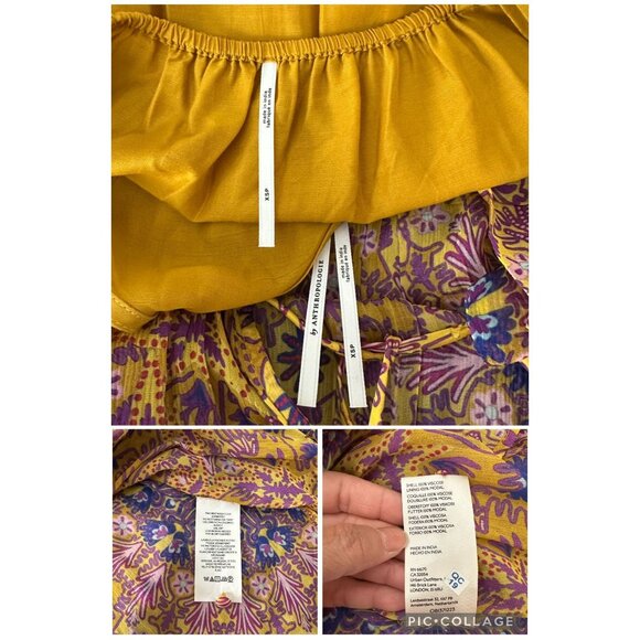 Anthropologie Slip Chiffon Maxi Dress Dorset Button Ruffle Tassel Smocked Gold S - Picture 10 of 15